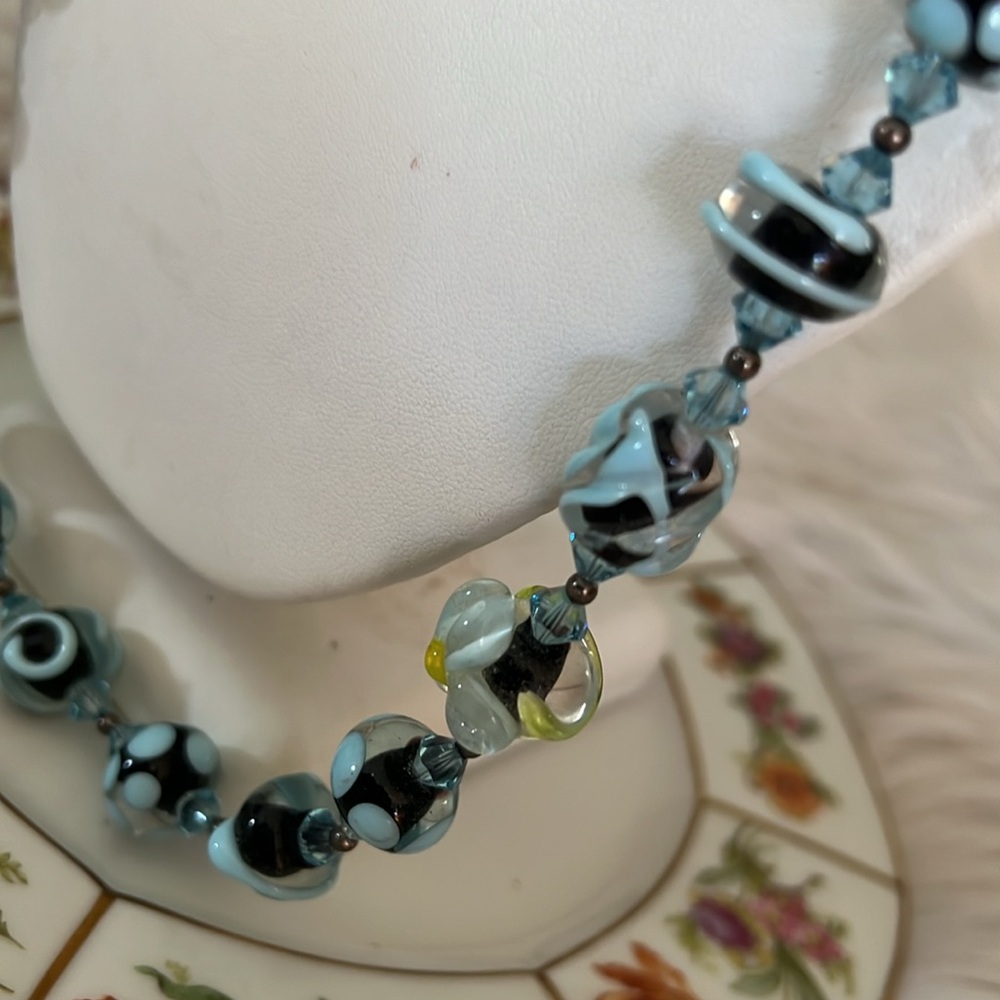 Glass Bead and Sterling Necklace - Picture 6 of 11